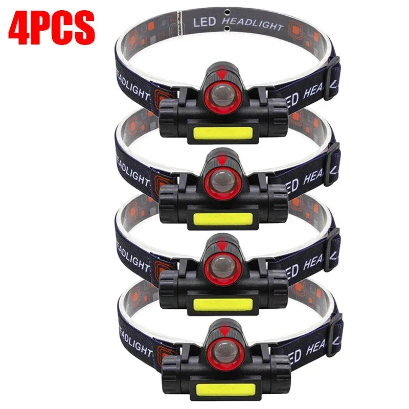 Rechargeable Waterproof LED Headlamp - Super Bright Flashlight with XPE COB Beads, Dual Light Sources, and Magnet