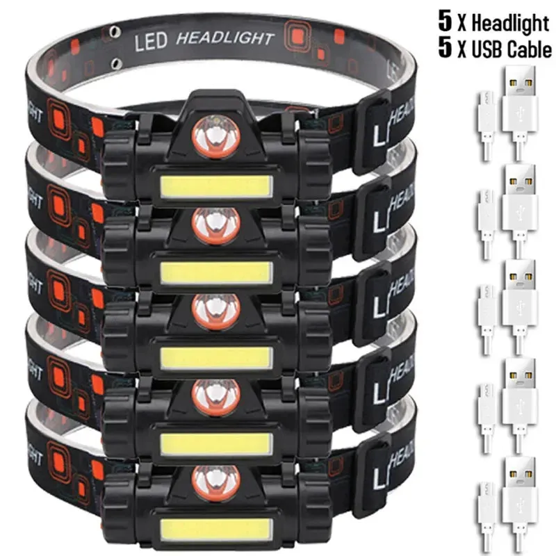 Rechargeable Waterproof LED Headlamp - Super Bright Flashlight with XPE COB Beads, Dual Light Sources, and Magnet