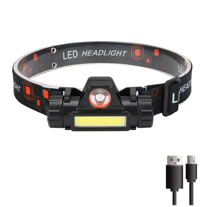 Rechargeable Waterproof LED Headlamp - Super Bright Flashlight with XPE COB Beads, Dual Light Sources, and Magnet