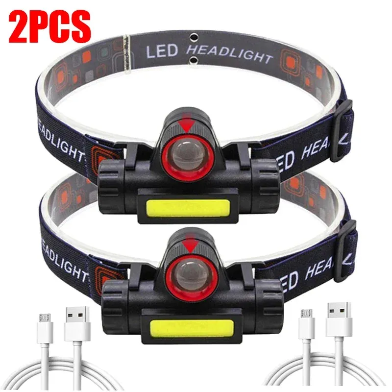 Rechargeable Waterproof LED Headlamp - Super Bright Flashlight with XPE COB Beads, Dual Light Sources, and Magnet