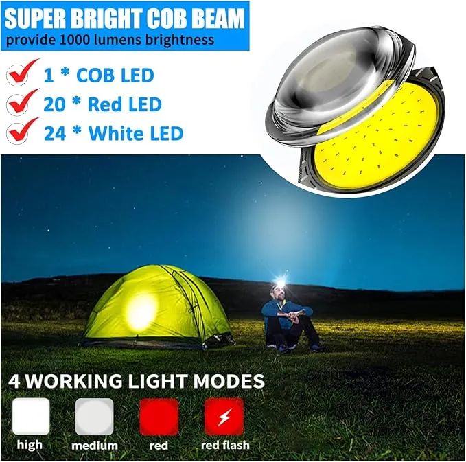 Running Lights with 3 in 1 Fanny Pack, 1000Lumens Super Bright COB Light of Headlamp, Wrist Flashlight, Waist Light with Adjustable Large Fanny Packet for Running, Walking, Hiking at Night(3 Pack)