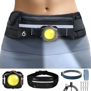 Running Lights with 3 in 1 Fanny Pack, 1000Lumens Super Bright COB Light of Headlamp, Wrist Flashlight, Waist Light with Adjustable Large Fanny Packet for Running, Walking, Hiking at Night(3 Pack)