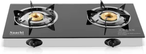 Saachi Double Burner Glass Gas Stove – Sleek, Portable & Efficient Countertop Cooking Solution