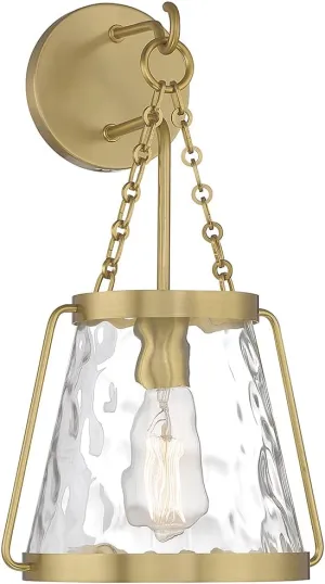 Savoy House 9-1801-1-322 Crawford Vintage Traditional Coastal Clear Water Glass Wall Sconce, 1-Light 60 Watt, 17" H x 10" W, Warm Brass