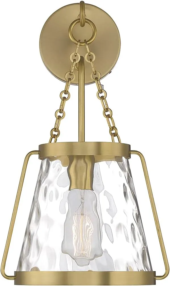 Savoy House 9-1801-1-322 Crawford Vintage Traditional Coastal Clear Water Glass Wall Sconce, 1-Light 60 Watt, 17" H x 10" W, Warm Brass