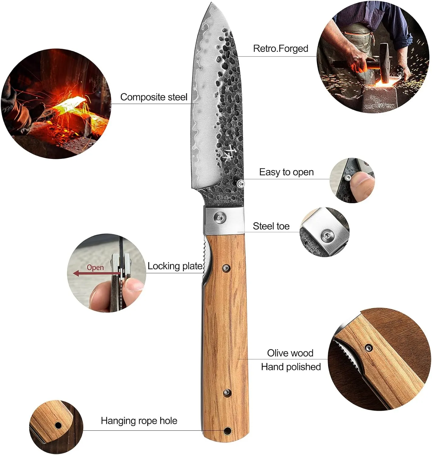 SENBON 440 Forged Stainless Steel pocket folding Japanese peeling utility knife Natural Olive Handle Camping trip Outdoor Portable Fruit knife