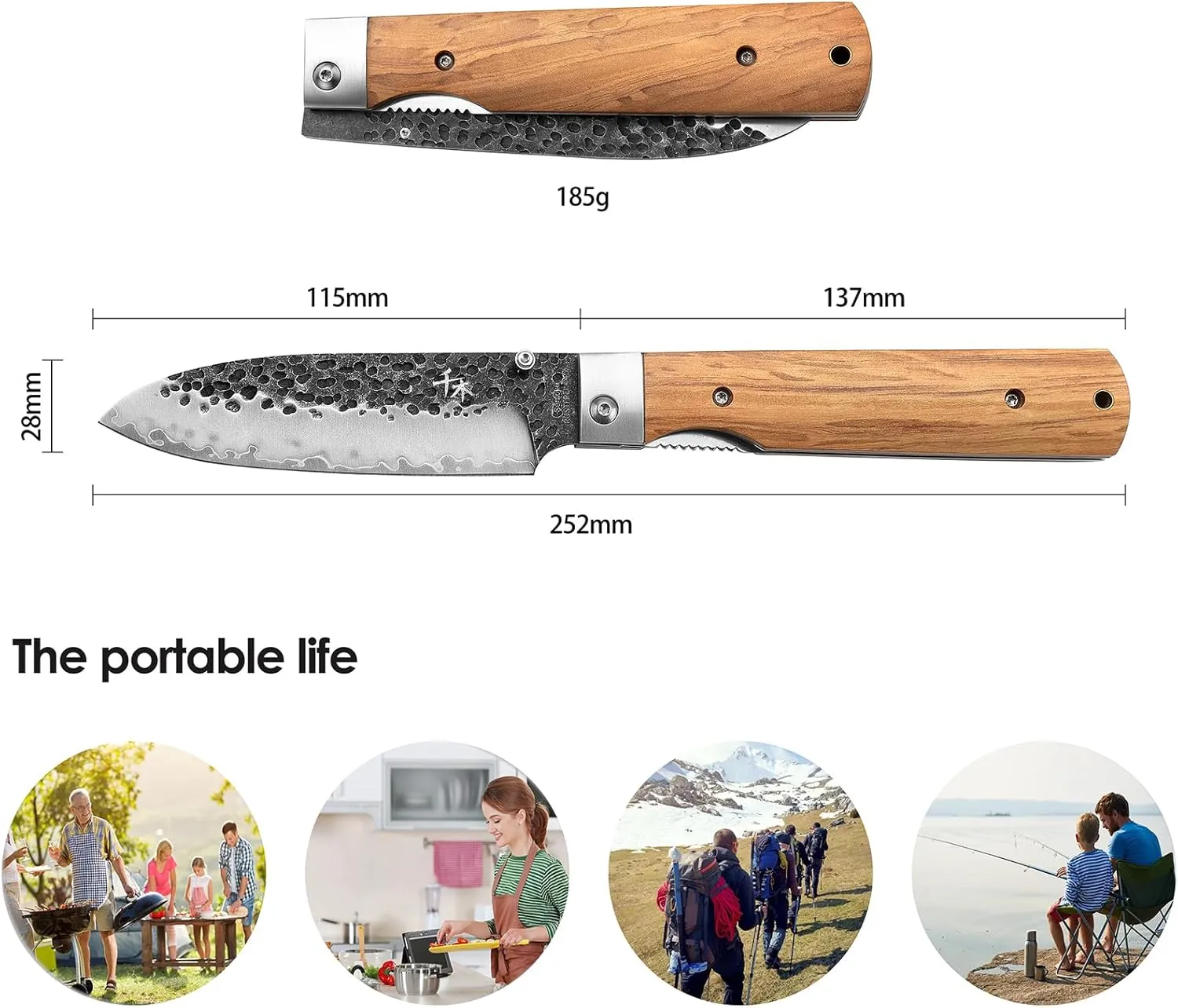 SENBON 440 Forged Stainless Steel pocket folding Japanese peeling utility knife Natural Olive Handle Camping trip Outdoor Portable Fruit knife