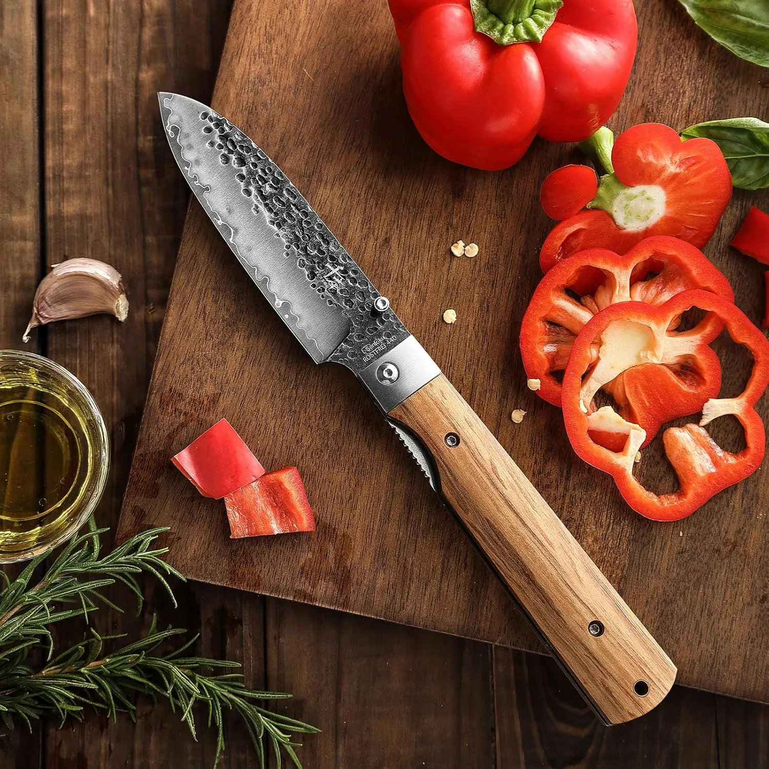 SENBON 440 Forged Stainless Steel pocket folding Japanese peeling utility knife Natural Olive Handle Camping trip Outdoor Portable Fruit knife