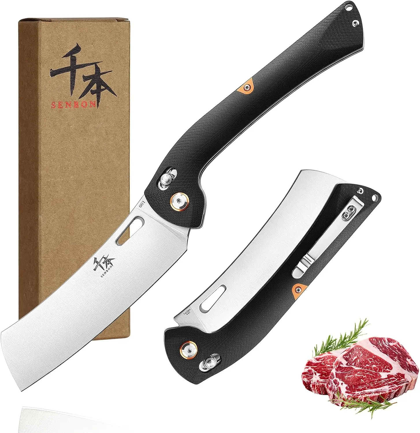 SENBON 440 Stainless Steel Lightweight Ultra Sharp Pocket Folding Chef Knife Peeling Utility Knife Fruit Knife g10 Handle with Back Clip