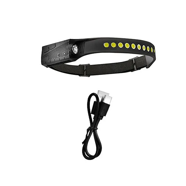 Sensor Headlamp COB LED Head Lamp Flashlight USB Rechargeable Head Torch 5 Lighting Modes Head Light with Built-in Battery  Fishing Camping  Outdoor  Night Running Lights  Silicone Lights