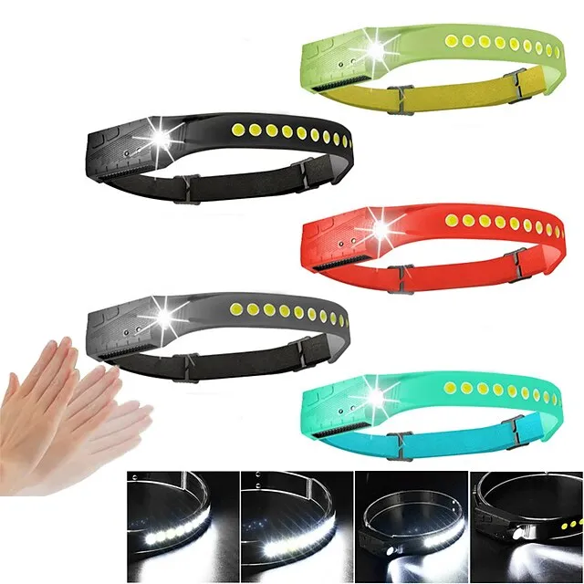 Sensor Headlamp COB LED Head Lamp Flashlight USB Rechargeable Head Torch 5 Lighting Modes Head Light with Built-in Battery  Fishing Camping  Outdoor  Night Running Lights  Silicone Lights