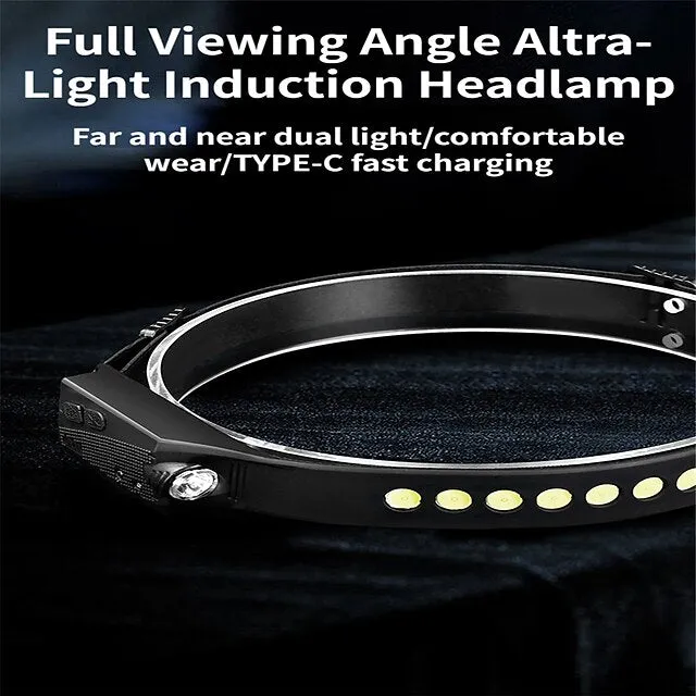 Sensor Headlamp COB LED Head Lamp Flashlight USB Rechargeable Head Torch 5 Lighting Modes Head Light with Built-in Battery  Fishing Camping  Outdoor  Night Running Lights  Silicone Lights