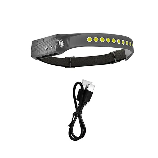Sensor Headlamp COB LED Head Lamp Flashlight USB Rechargeable Head Torch 5 Lighting Modes Head Light with Built-in Battery  Fishing Camping  Outdoor  Night Running Lights  Silicone Lights