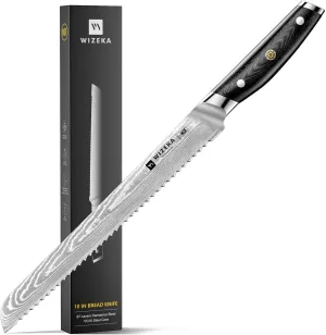 Serrated Bread Knife: 10 inch Damascus Bread Knife for Homemade Bread: Razor Sharp VG10 Damascus Steel Multifunction Serrated Knife for Slicing Homemade Bread, Bagels, Cake