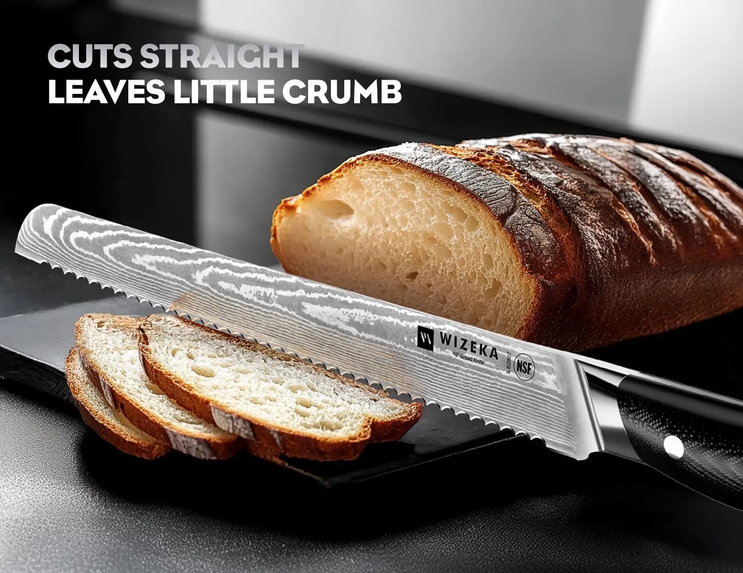 Serrated Bread Knife: 10 inch Damascus Bread Knife for Homemade Bread: Razor Sharp VG10 Damascus Steel Multifunction Serrated Knife for Slicing Homemade Bread, Bagels, Cake