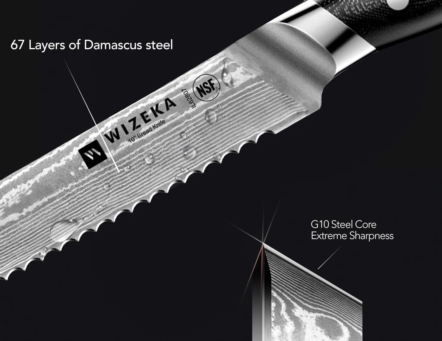 Serrated Bread Knife: 10 inch Damascus Bread Knife for Homemade Bread: Razor Sharp VG10 Damascus Steel Multifunction Serrated Knife for Slicing Homemade Bread, Bagels, Cake