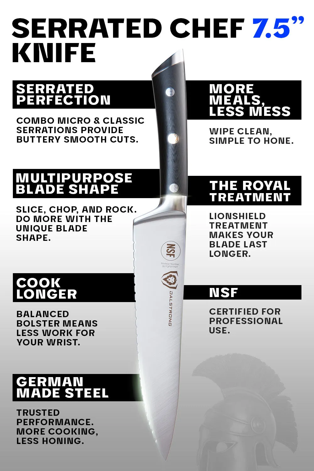 Serrated Chef Knife 7.5" | Gladiator Series | NSF Certified | Dalstrong ©