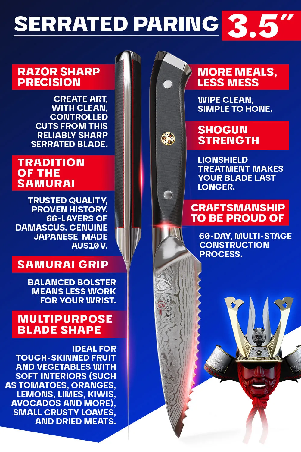 Serrated Paring Knife 3.5" | Shogun Series | ELITE | Dalstrong ©