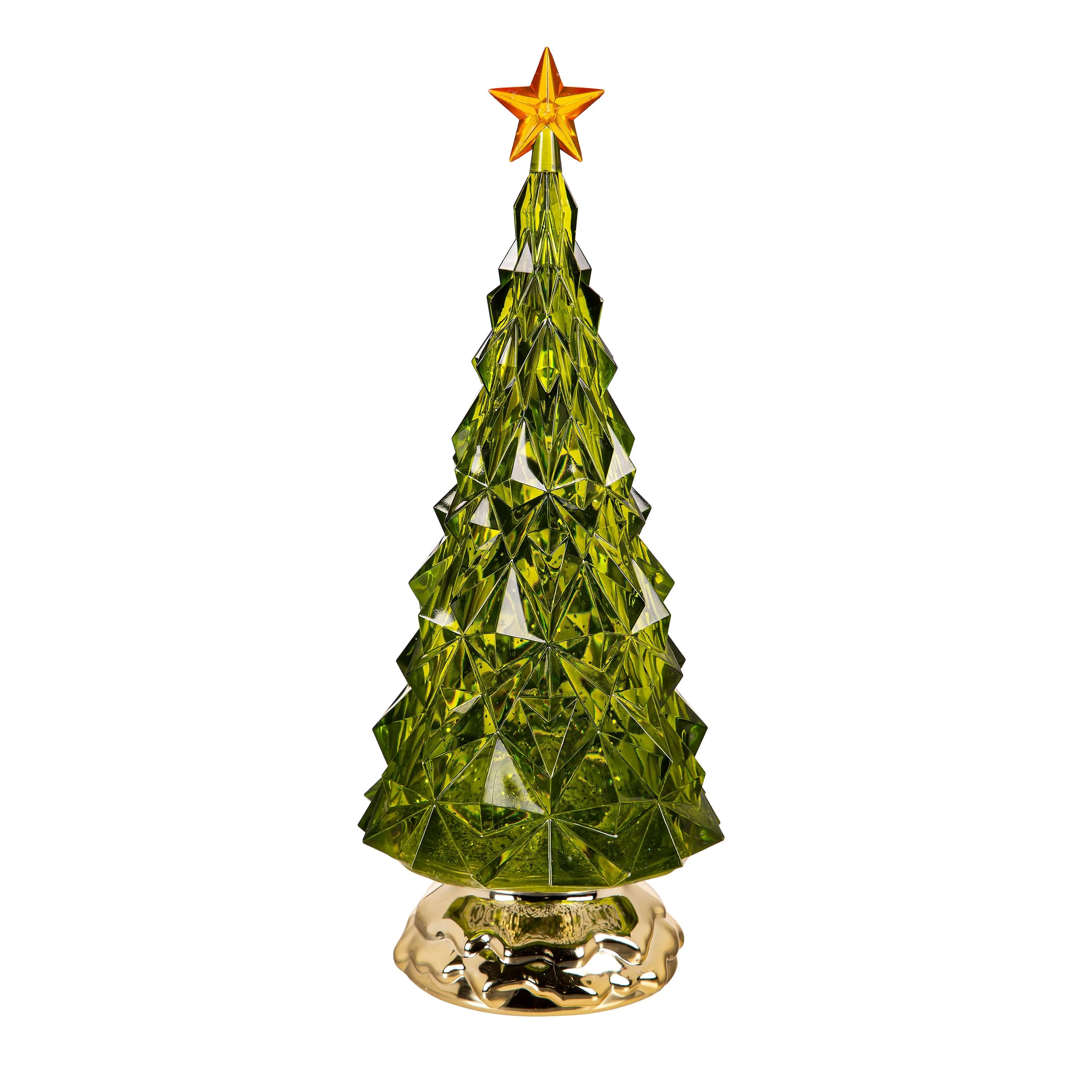 Shades of Green LED Table Decor Christmas Tree Color Changing Water Lantern, 11.5"