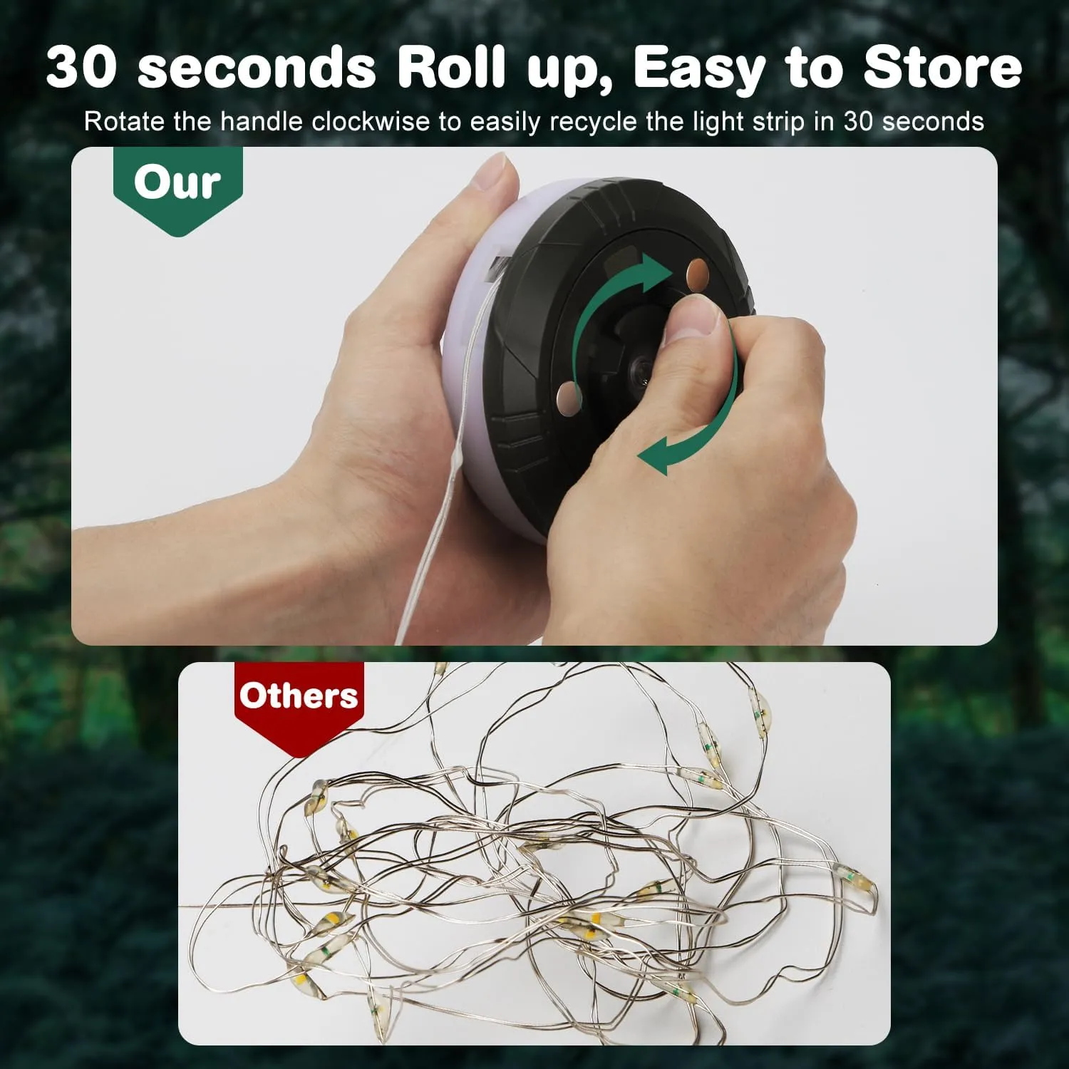 Siloon Camping String Lights, 2 in 1 Outdoor String Lights with 8 Lighting Modes(32.8Ft), Quick 30s Recovery, Durable and Waterproof, USB Charging, Rechargeable String Lights for Camping Yard Hiking