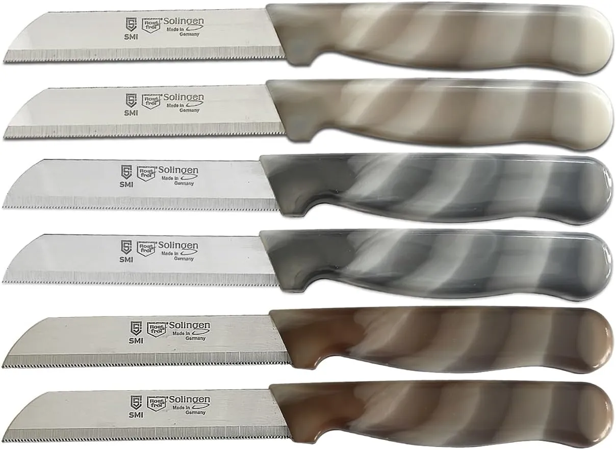 SMI 6 Pcs Paring Knife Set - Serrated Edge Solingen Germany Knife for Vegetables & Fruit