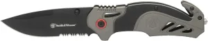 Smith & Wesson 8in High Carbon S.S. Spring Assisted Folding Knife with 3.25in Serrated Drop Point Blade and Rubberized Aluminum Handle for Outdoor Survival and EDC