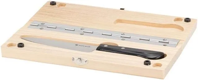 Snow Peak Cutting Board and Knife Set, Chopping Block, Foldable, Natural Birch Wood, Stainless Steel Knife, Camping, Picnic, Medium
