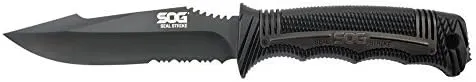SOG Specialty Knives & Tools SEAL Strike Fixed Partially Serrated Blade Knife with Black TiNi, 4.9-inch Blade and Deluxe Sheath - SS1003 Color: Black TiNI Style: Deluxe Sheath, Model: SS1003-CP, Outdoor & Hardware Store