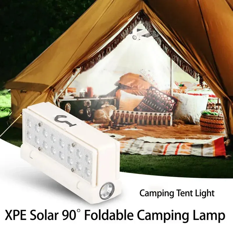 Solar Power LED Camping Lamp 90° Folding Portable Flashlight Lantern