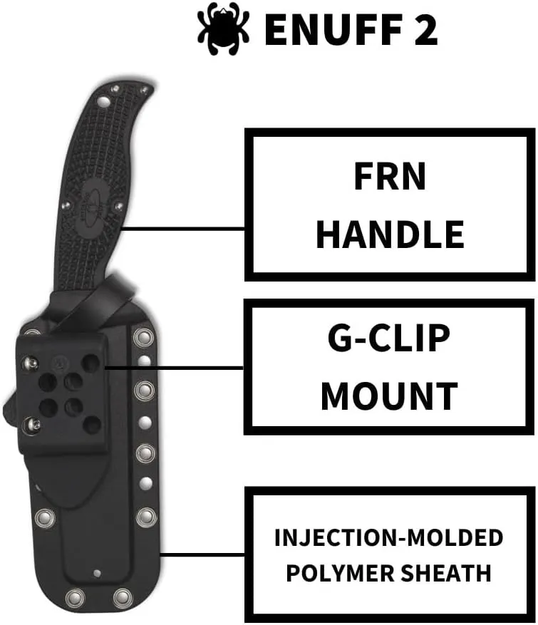 Spyderco Enuff 2 Fixed Blade Knife with VG-10 Leaf Shape Blade and Black FRN Handle - Includes Polymer Sheath