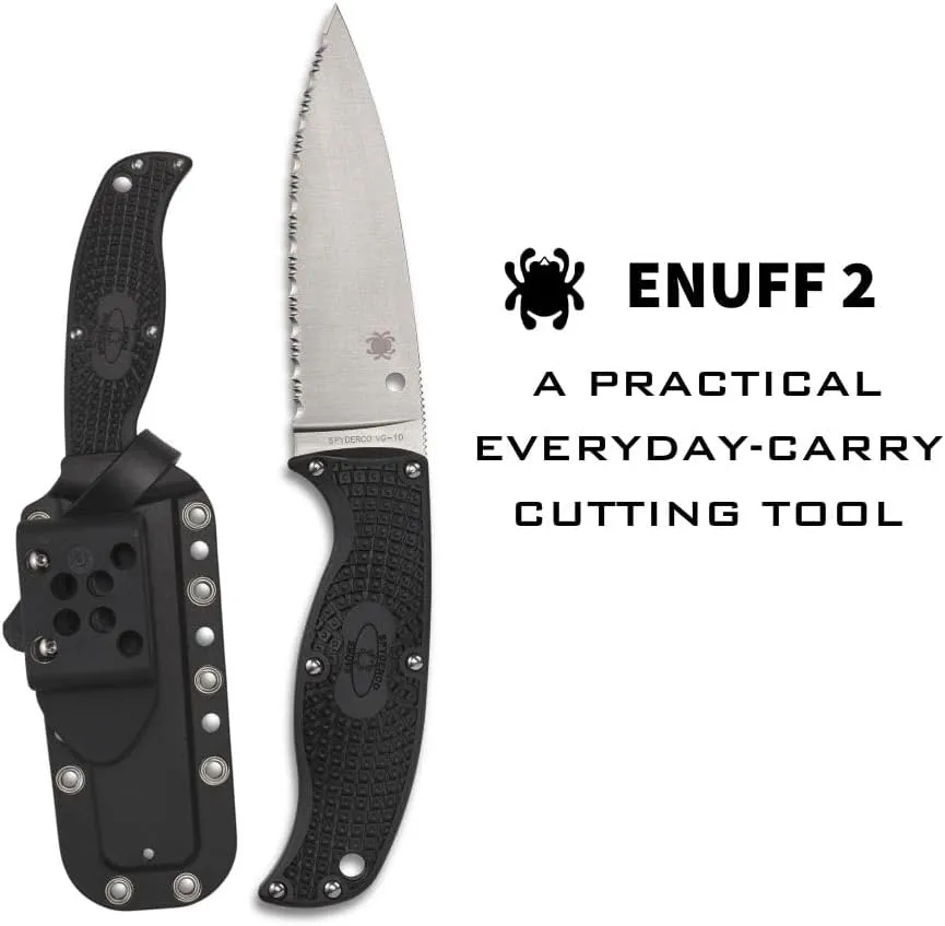 Spyderco Enuff 2 Fixed Blade Knife with VG-10 Leaf Shape Blade and Black FRN Handle - Includes Polymer Sheath