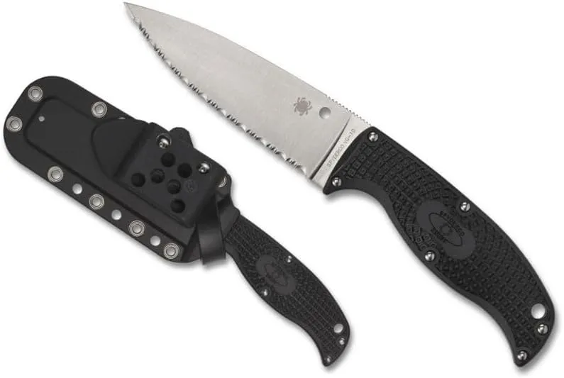 Spyderco Enuff 2 Fixed Blade Knife with VG-10 Leaf Shape Blade and Black FRN Handle - Includes Polymer Sheath