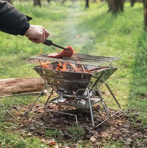 Stainless Steel Foldable Camping Grills Portable Wood Burning Charcoal Grill