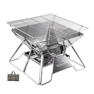 Stainless Steel Foldable Camping Grills Portable Wood Burning Charcoal Grill