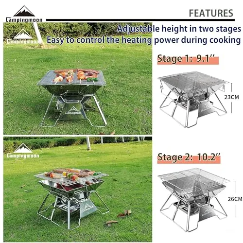 Stainless Steel Foldable Camping Grills Portable Wood Burning Charcoal Grill