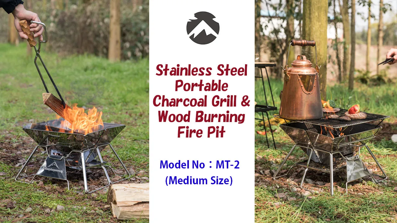 Stainless Steel Foldable Camping Grills Portable Wood Burning Charcoal Grill