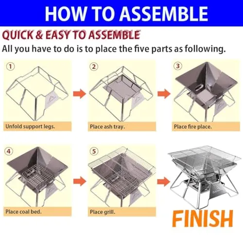 Stainless Steel Foldable Camping Grills Portable Wood Burning Charcoal Grill