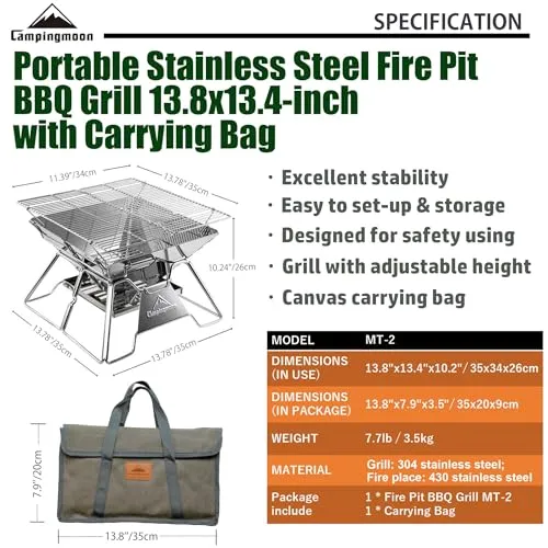 Stainless Steel Foldable Camping Grills Portable Wood Burning Charcoal Grill
