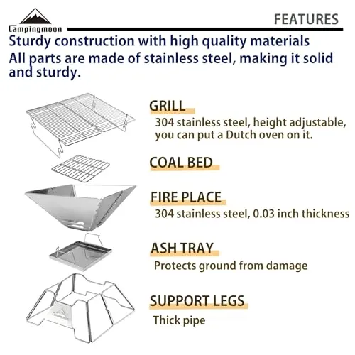 Stainless Steel Foldable Camping Grills Portable Wood Burning Charcoal Grill