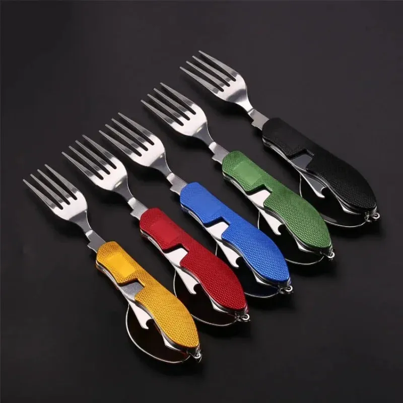 Stainless Steel foldable cutlery 4 In 1 Outdoor Picnic Tableware