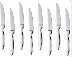 Stainless Steel Steak Knives set of 8 Serrated Steak Knife Sets with Sharp Blade, 8.66 Inches(22 CM) Silverware Cutlery Table Knives for Steak (Silver)