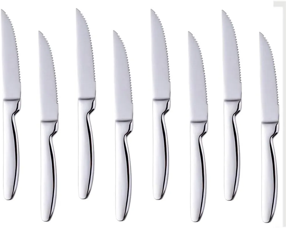 Stainless Steel Steak Knives set of 8 Serrated Steak Knife Sets with Sharp Blade, 8.66 Inches(22 CM) Silverware Cutlery Table Knives for Steak (Silver)