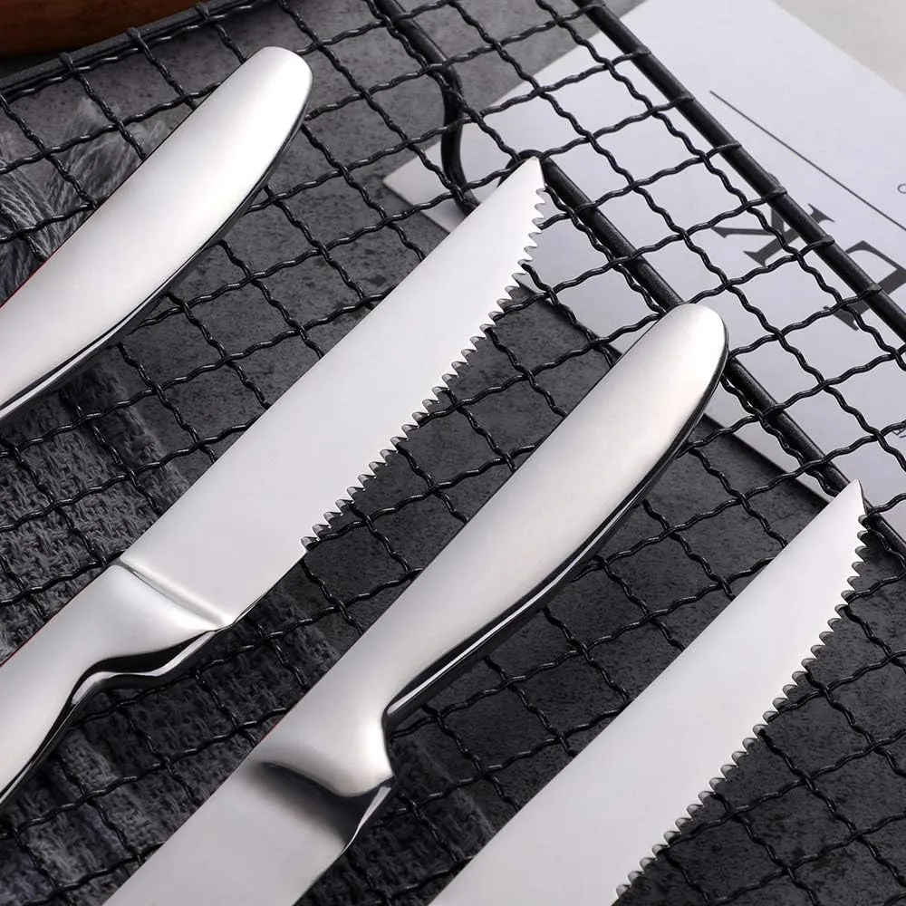 Stainless Steel Steak Knives set of 8 Serrated Steak Knife Sets with Sharp Blade, 8.66 Inches(22 CM) Silverware Cutlery Table Knives for Steak (Silver)