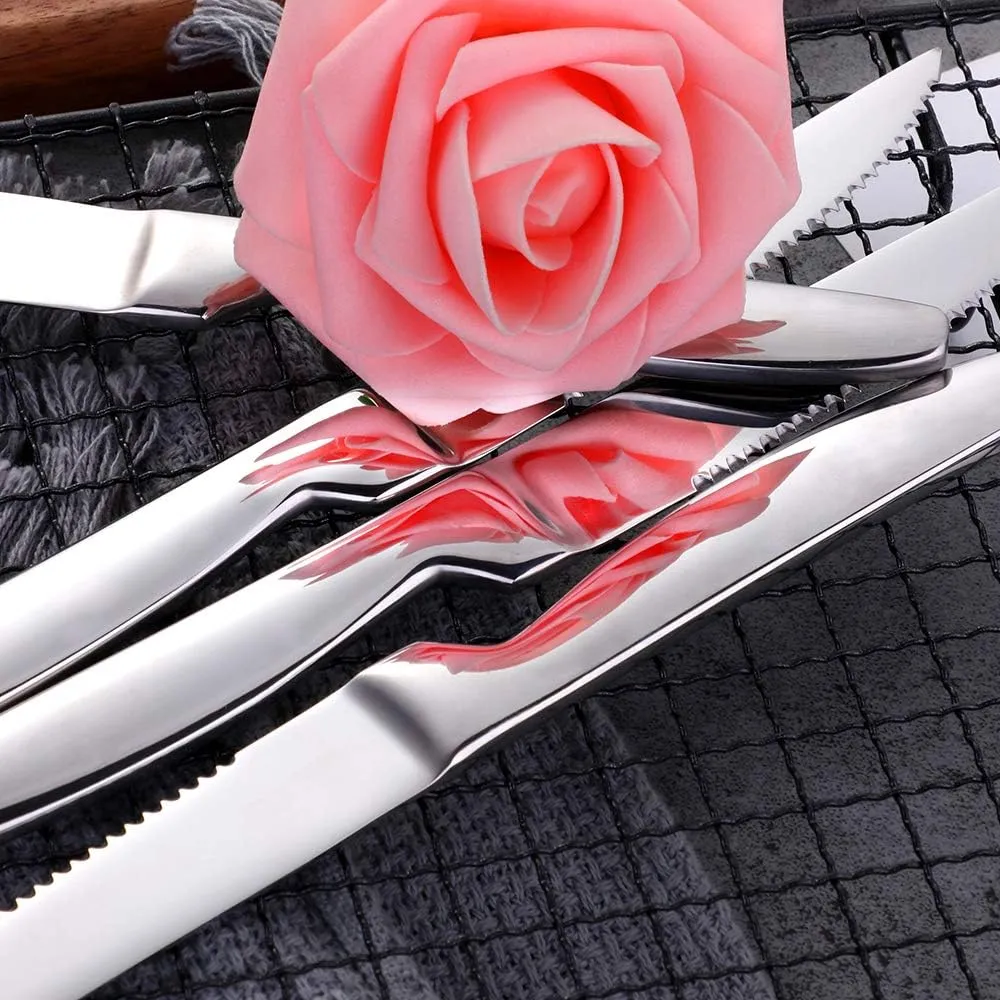 Stainless Steel Steak Knives set of 8 Serrated Steak Knife Sets with Sharp Blade, 8.66 Inches(22 CM) Silverware Cutlery Table Knives for Steak (Silver)
