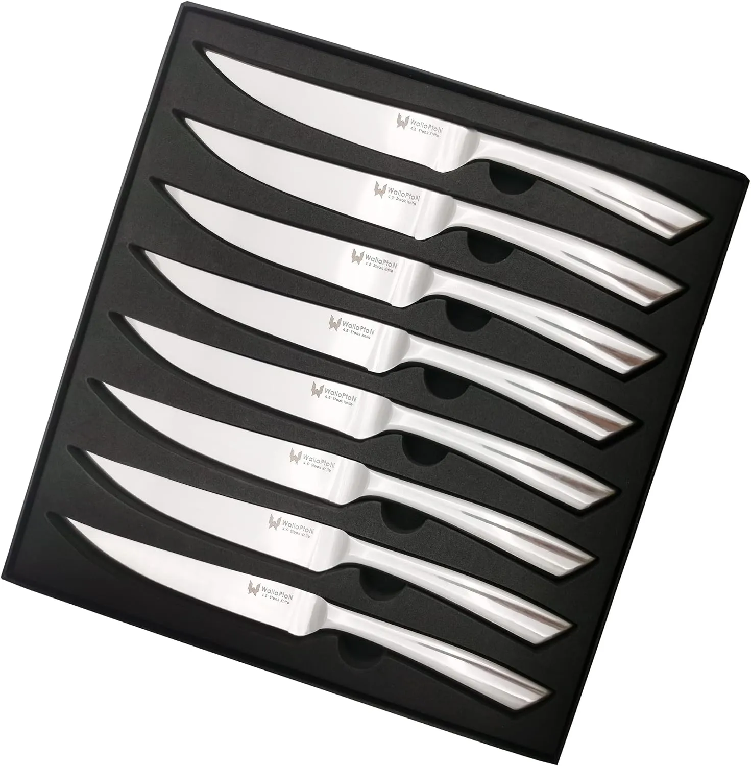 Steak Knives Set of 8 - High Carbon Stainless Steel, Dishwasher Safe - Polished Blade & Handle, Straight Edge - 4.5'' Kitchen Dinner Table Knife Set Non Serrated