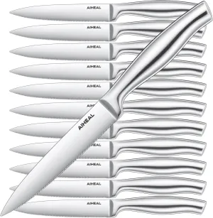 Steak Knives, Stainless Steel Steak Knives Set of 12, Never Needs Sharpening Dinner Steak Knife Set, 4.5 Inch Sharp Micro Serrated