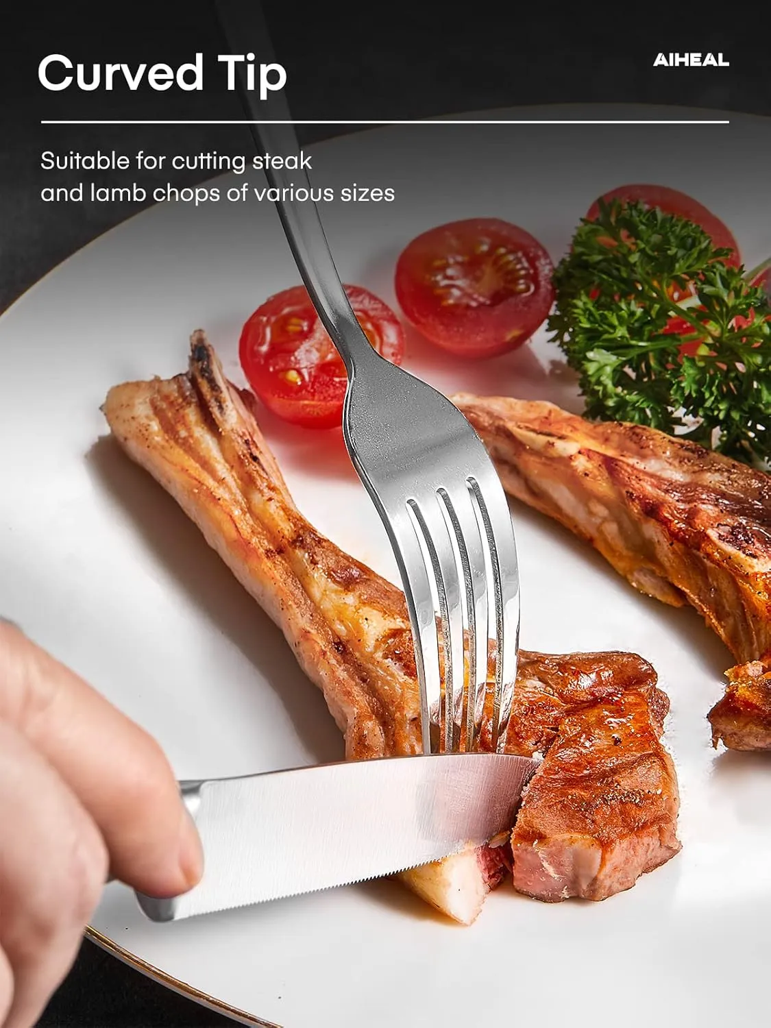 Steak Knives, Stainless Steel Steak Knives Set of 12, Never Needs Sharpening Dinner Steak Knife Set, 4.5 Inch Sharp Micro Serrated