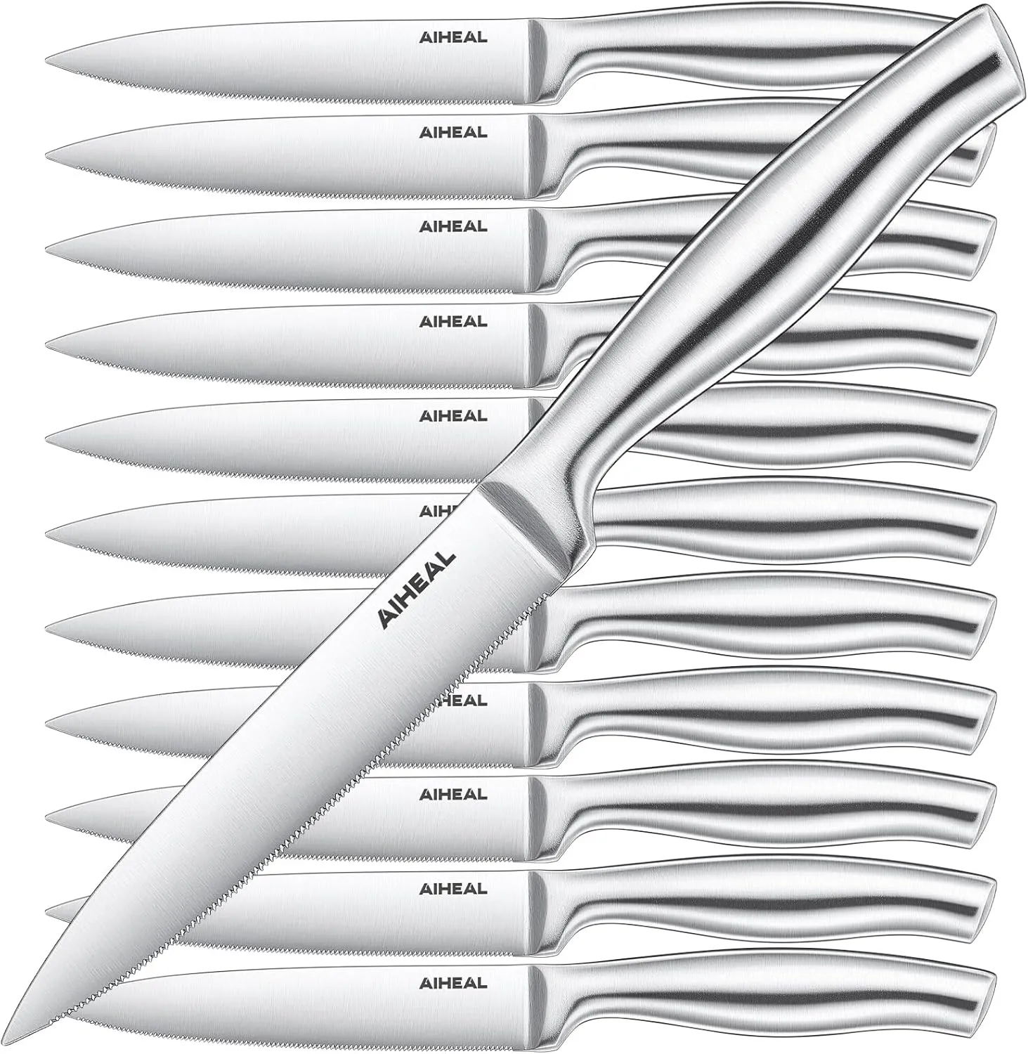 Steak Knives, Stainless Steel Steak Knives Set of 12, Never Needs Sharpening Dinner Steak Knife Set, 4.5 Inch Sharp Micro Serrated