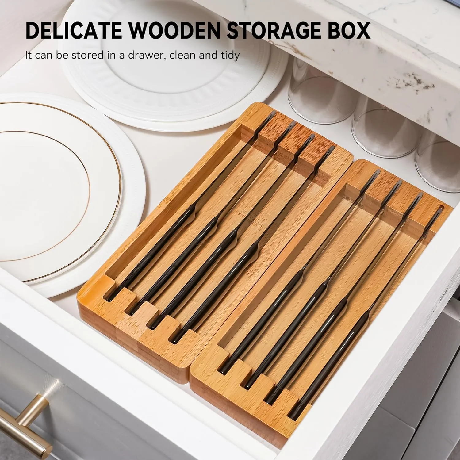 SuperCook Black Steak Knife Set of 12 with Block, Stainless Steel Serrated Steak Knives with Drawer Organizer, Dishwasher Safe