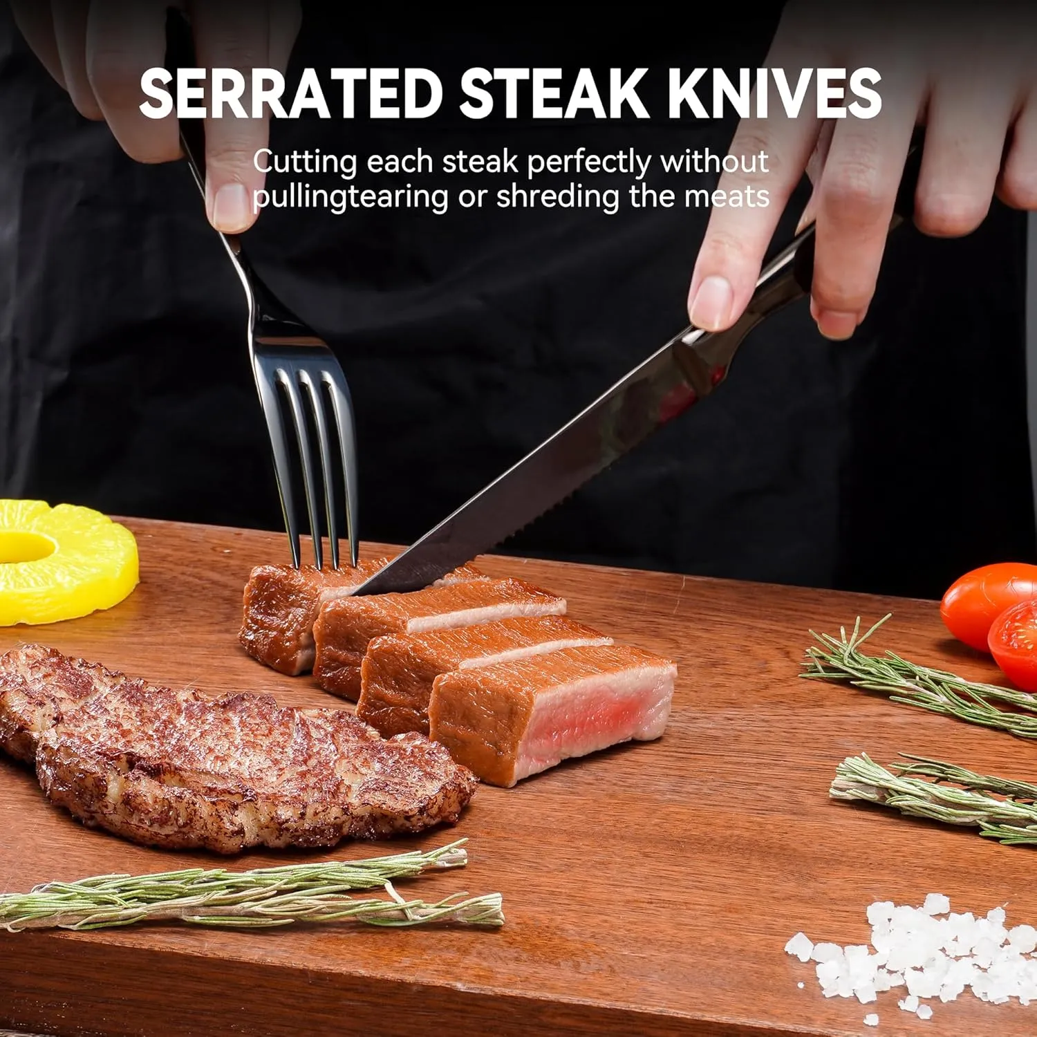 SuperCook Black Steak Knife Set of 12 with Block, Stainless Steel Serrated Steak Knives with Drawer Organizer, Dishwasher Safe